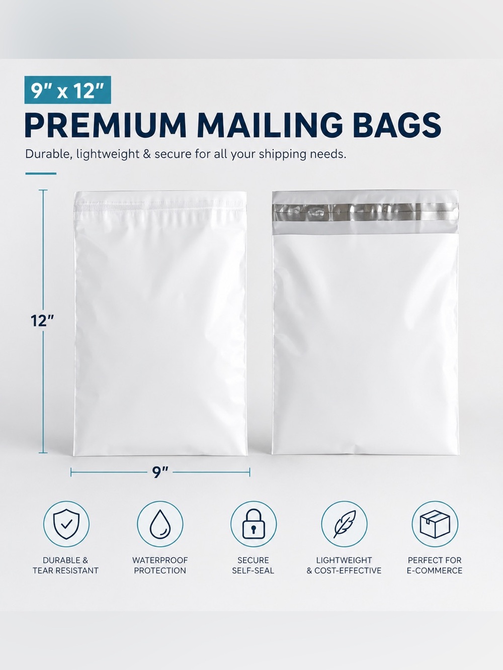 🌸 50 - 9" X 12" Classic White Poly Mailer Waterproof Shipping Bags.